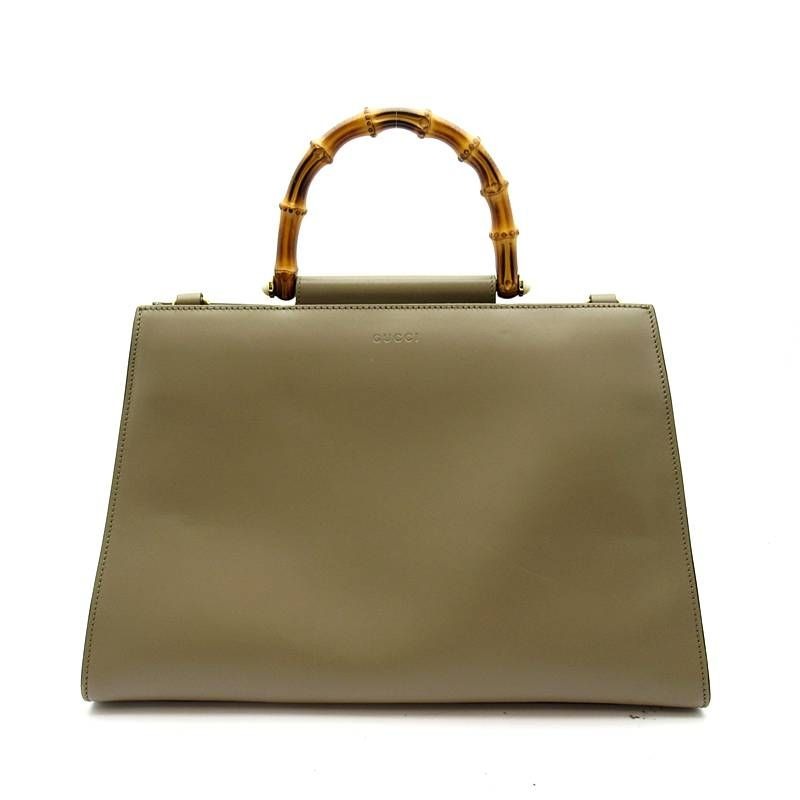Gucci Nymphaea Bamboo Handbag Leather Beige