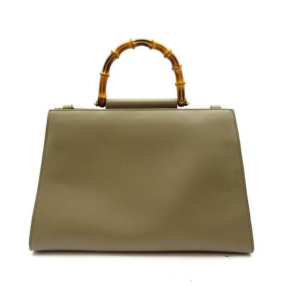 Gucci Nymphaea Bamboo Handbag Leather Beige