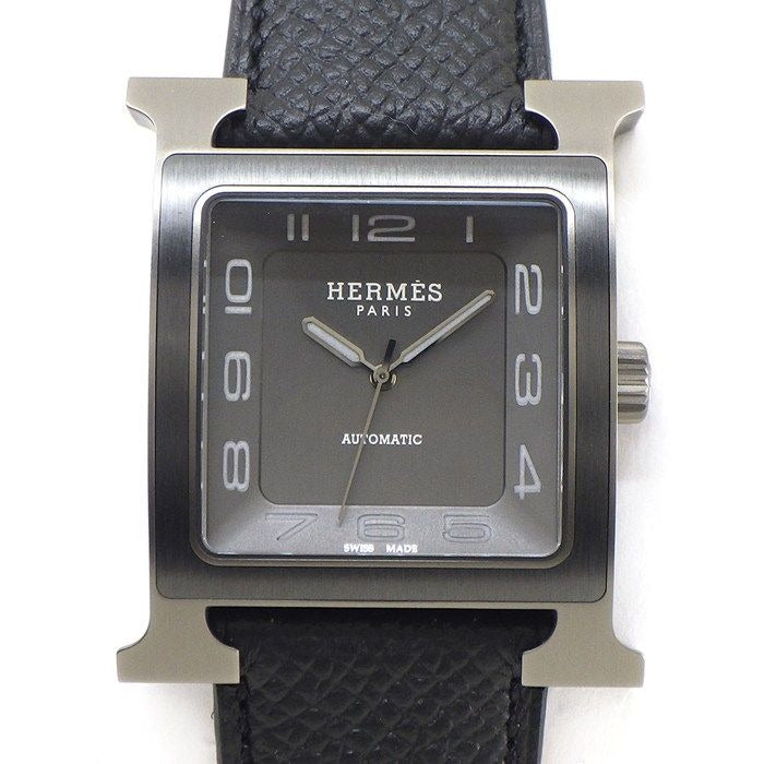 Hermes Watch Back Sketch Square Satin Polished Black Dial