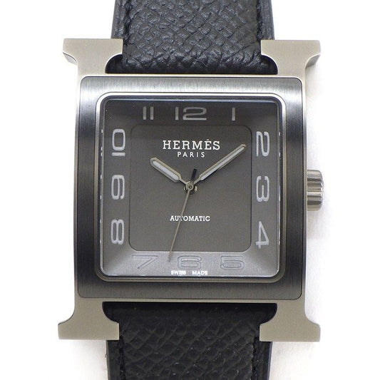 Hermes Watch Back Sketch Square Satin Polished Black Dial