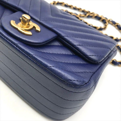 Chanel CC Logo Turnlock Mini Stitch Chain Shoulder Bag Blue