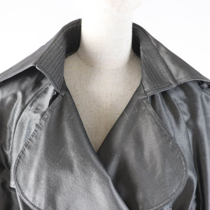 CHANEL 08A P33859 100% Silk Logo Buckle Mid Length Trench Coat Gray 38 Made In