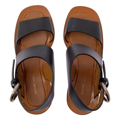 Celine Bambam Phoebe Leather Strap Metal Heel Sandals - 36 - Black Brown -