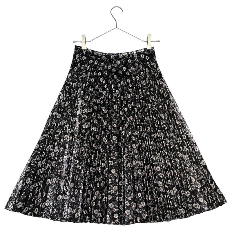 Prada 18ss Lame Pleated Jacquard Skirt P166n 36(about S) Black×silver