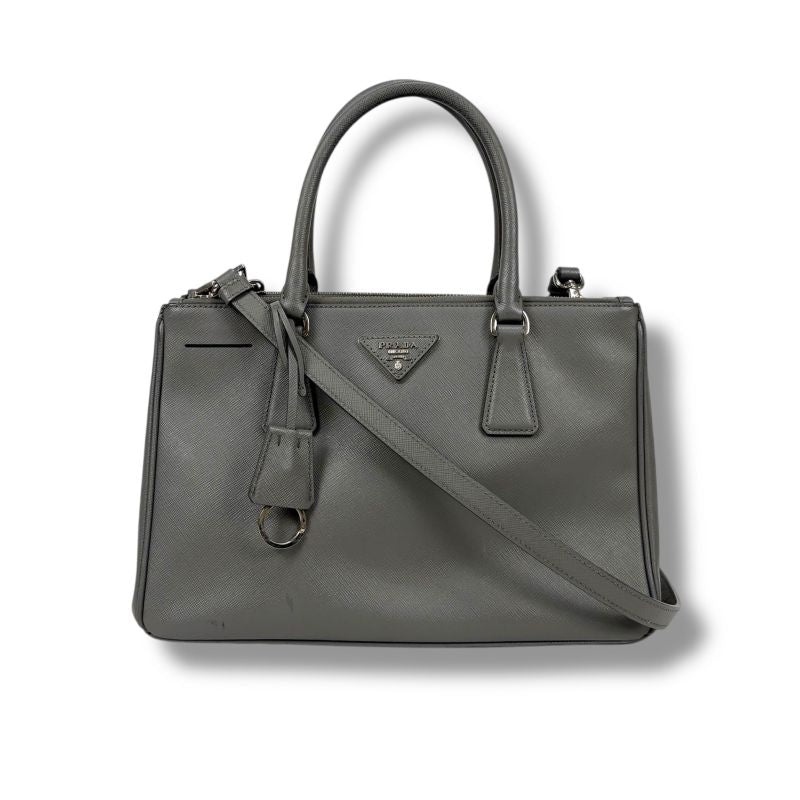 Prada Galleria 2WAY Mini Tote Shoulder Bag Saffiano Leather Light Gray