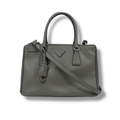 Prada Galleria 2WAY Mini Tote Shoulder Bag Saffiano Leather Light Gray