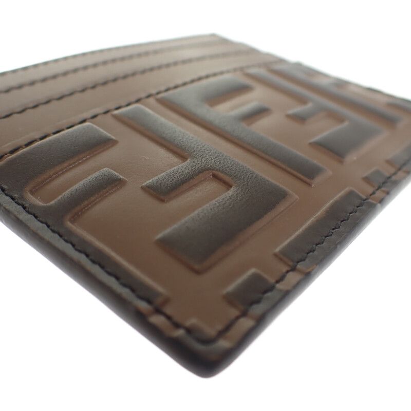 Fendi FF Logo Zucca Card Holder 7m0164 Card Case Leather Brown Iseya