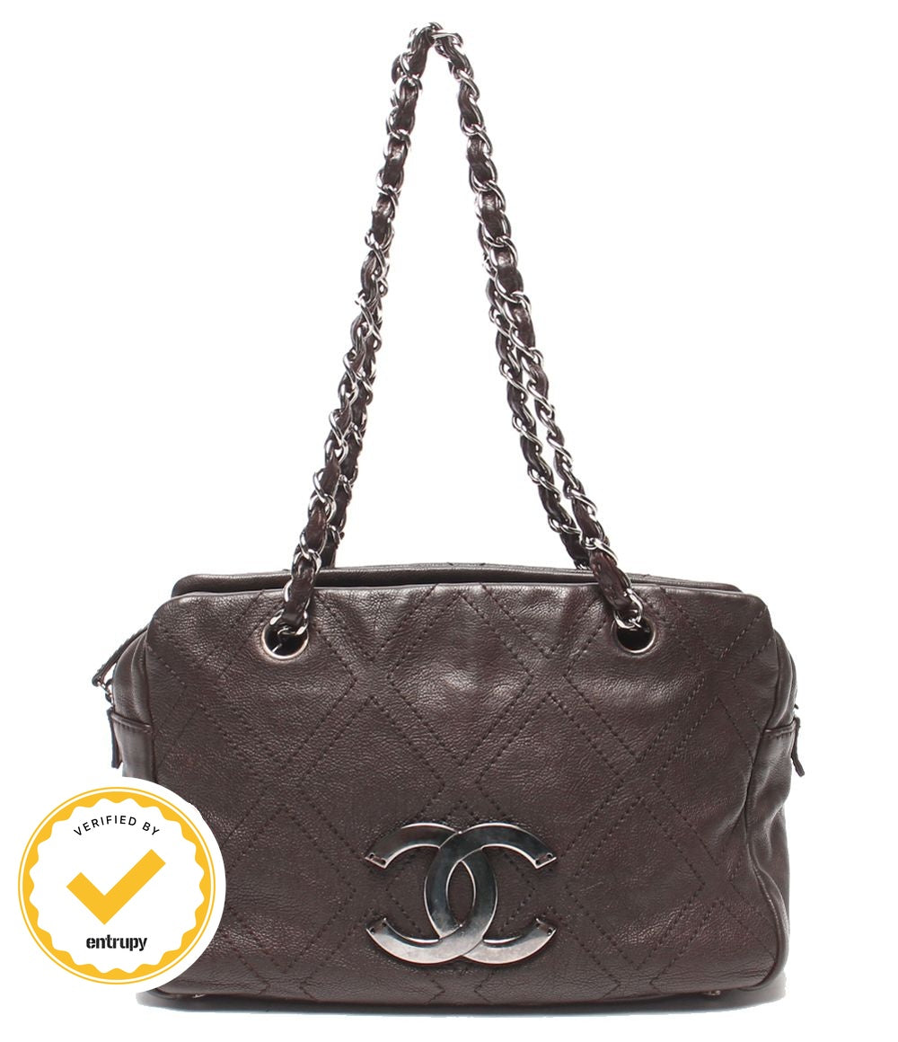 Chanel Chain Tote Shoulder Bag Silver Diamond Stitch