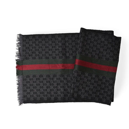 Gucci Muffler Winter Scarf Wool Silk GG Pattern Webbing Line Shawl — view 2