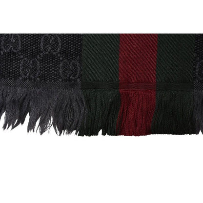 Gucci Muffler Winter Scarf Wool Silk GG Pattern Webbing Line Shawl — view 7