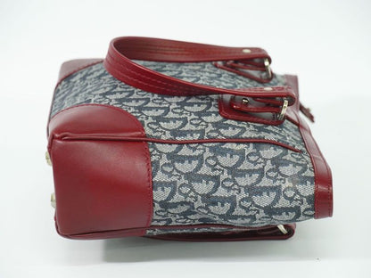 Authentic Christian DIOR Trotter Tote Handbag Canvas Leather Navy Bordeaux