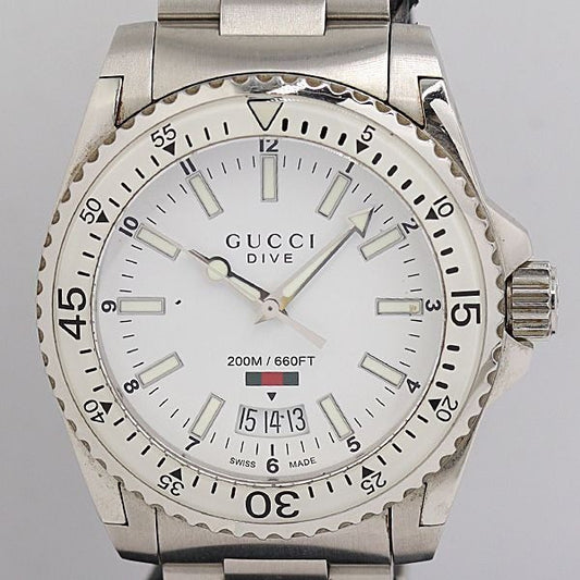 Gucci Dive 136.3 Quartz White Dial Date Watch Tam