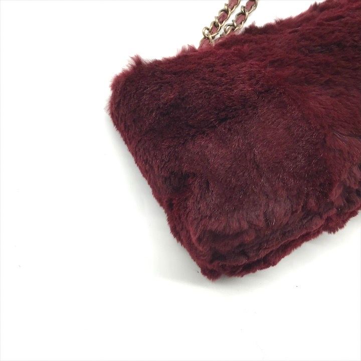 Chanel CC Logo Lapin Chain Shoulder Bag Wine Red Gold Vintage