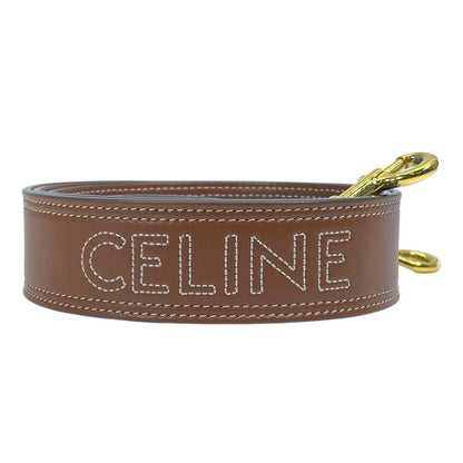 Celine Shoulder Strap Bag Logo Leather Brown Gold