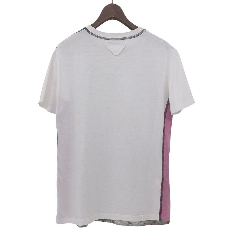 Prada Cotton All-over Patterned Switched Short Sleeve Cut And Sewn Top Women's