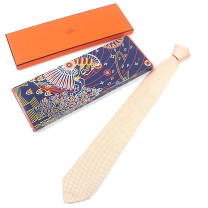 Hermes 659082t 100% Silk All-over Pattern Necktie Orange Blue With Box Made In