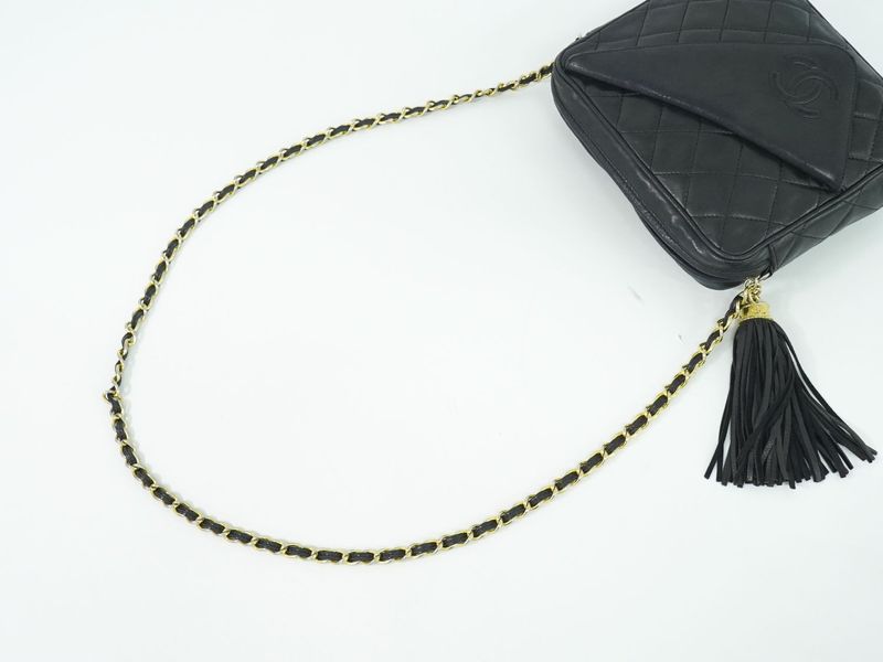 Authentic Chanel Coco Mark Matelasse Tassel Chain Shoulder Bag Pochette