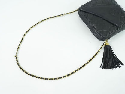 Authentic Chanel Coco Mark Matelasse Tassel Chain Shoulder Bag Pochette