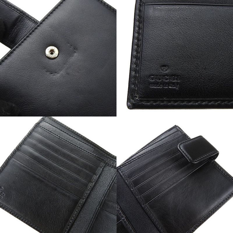 Gucci W Hook Wallet Compact Wallet 162759 Double G Leather Black Small Black