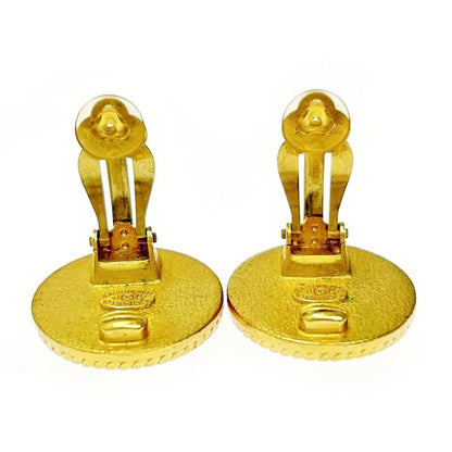 Chanel GP Shell 97p Coco Mark Round Earrings Gold Black 362540 Earrings