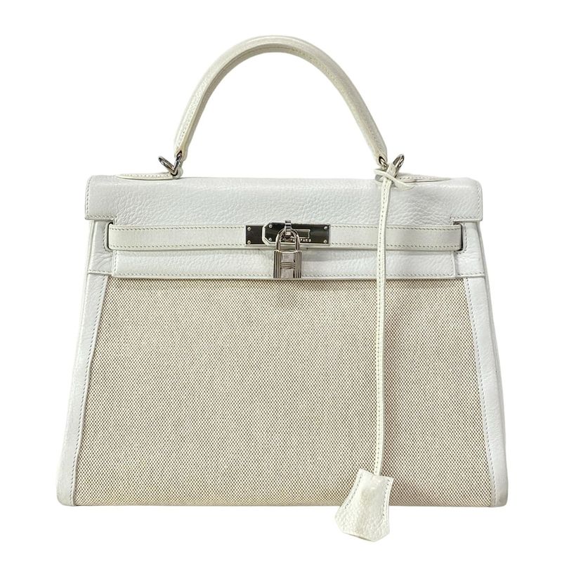 Hermes Handbag Kelly 32 White And Ivory Internal Stitching/silver Hardware