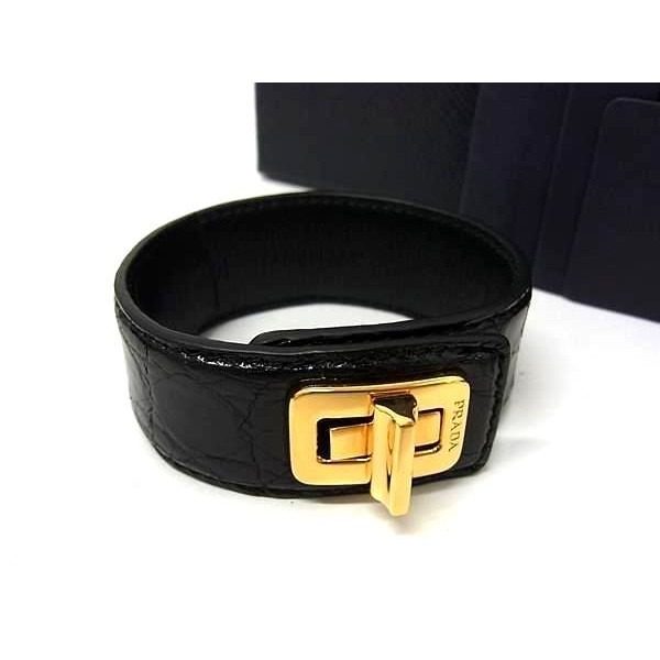 Prada Leather Turnlock Bracelet M Black