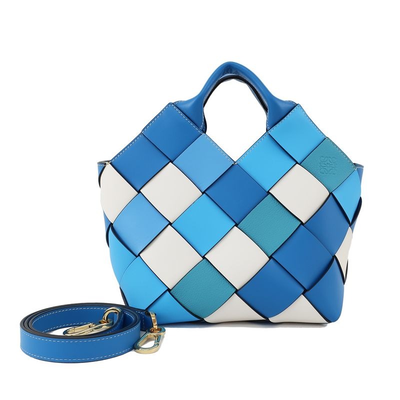 Loewe Woven Basket Bag Small Handbag Shoulder 2-Way Leather Blue