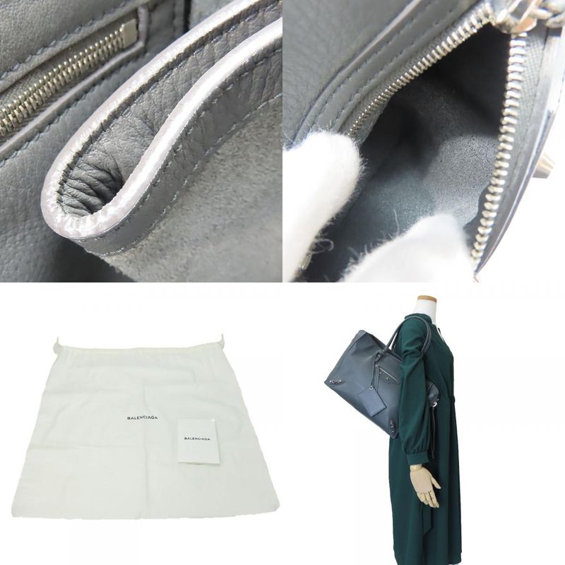 Balenciaga Tote Bag Paper 432596 Calf Gray Silver Hardware 2WAY Shoulder Usual