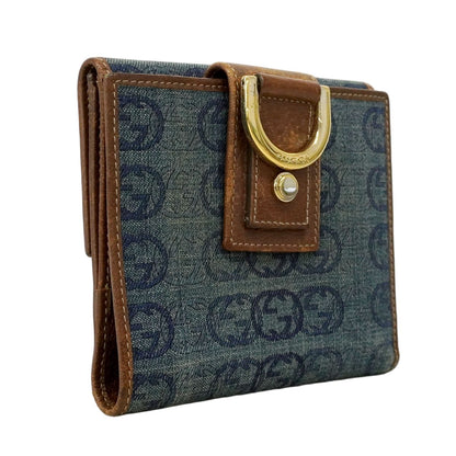 Gucci Wallet Denim Blue Brown Gold — view 2