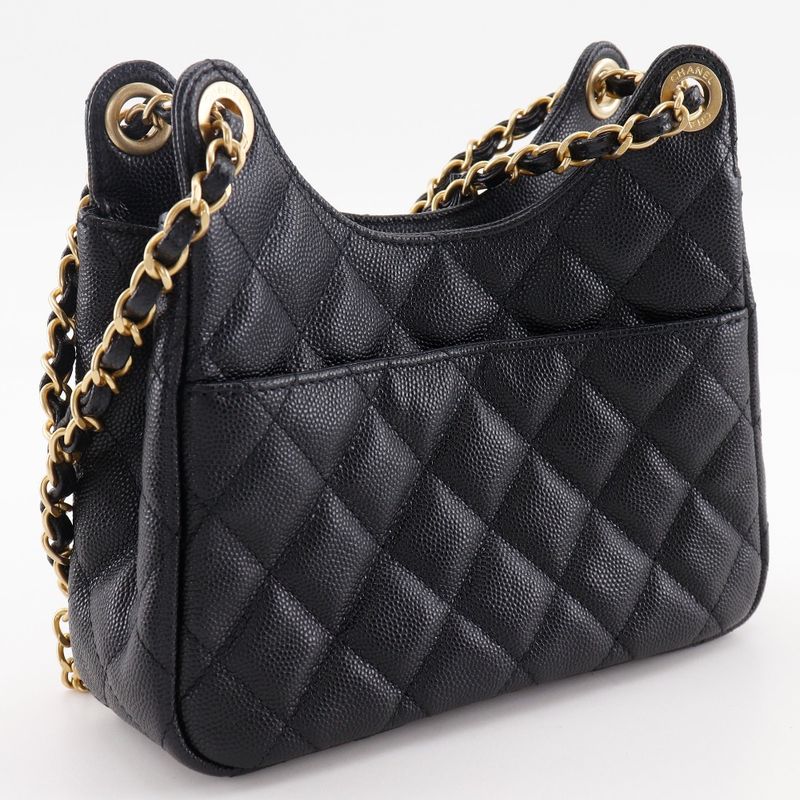 Chanel Matelasse Small Hobo Bag Chain Shoulder As3710 Caviar Skin Black Ladies