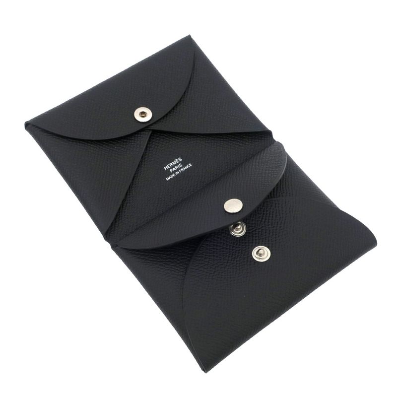 Hermes Calvi Duo Black Card Case With Coin Case Epson Leather W