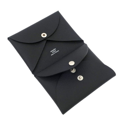 Hermes Calvi Duo Black Card Case With Coin Case Epson Leather W