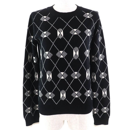 Hermes 22SS 100% Cashmere Argyle Pattern Long Sleeves Knit Sweater Black White