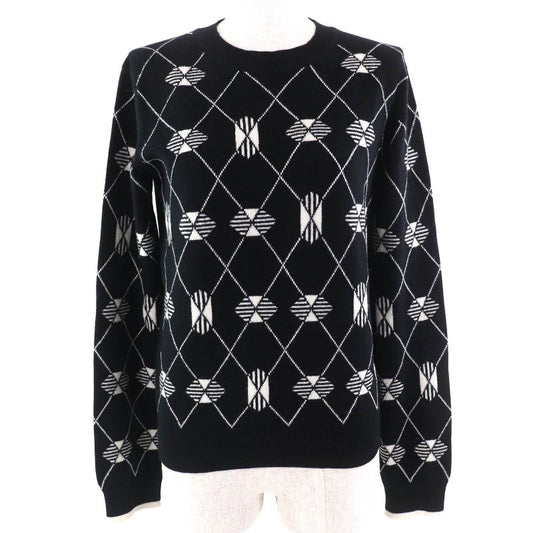 Hermes 22SS 100% Cashmere Argyle Pattern Long Sleeves Knit Sweater Black White