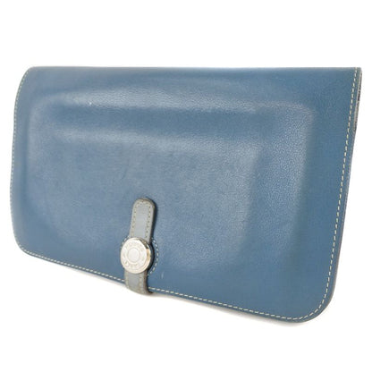Hermes Dogon Calf Blue □R Unisex Long Wallet