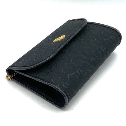 DIOR Shoulder Bag Chain Shoulder Black Gold Canvas Fashion Women Vintage