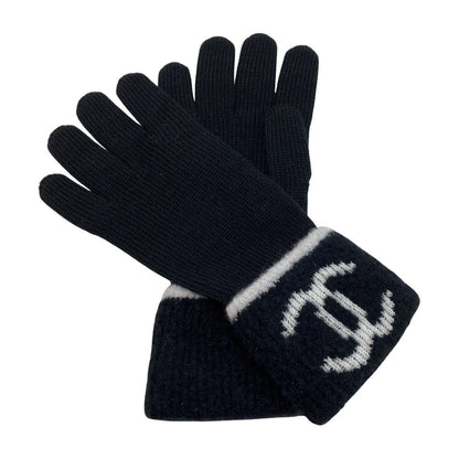 Chanel Coco Mark Gloves Black Knit