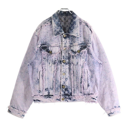 Louis Vuitton 23 SS Monogram Fringe Denim Trucker Jacket Purple Indigo Rm231 UZD