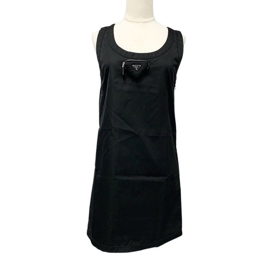 Prada Dress Recycled Polyamide Black Silver Re-nylon Triangle Logo 23 AW