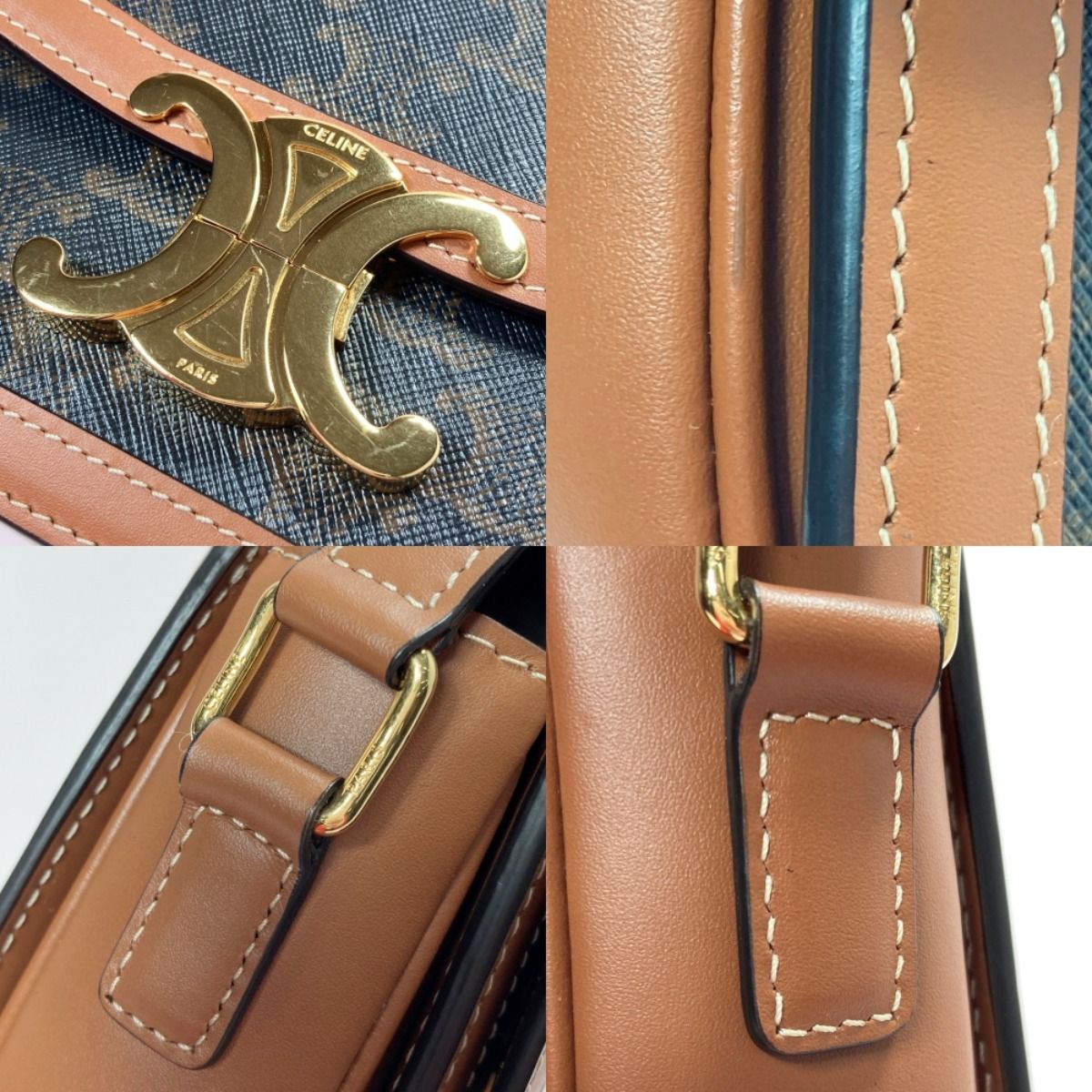 Celine Triomphe Shoulder Bag 188882bz4.04lu Brown PVC Coated Canvas × Leather