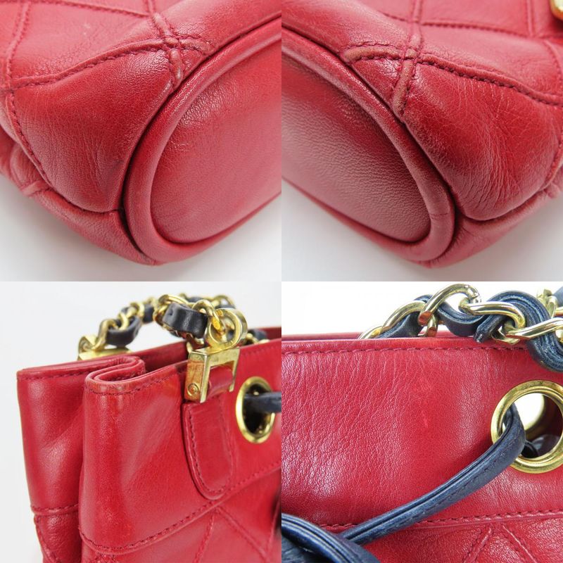 Chanel Shoulder Bag Bicolore Chain Lambskin Red Gold Hardware Mini Bag Drawstrin