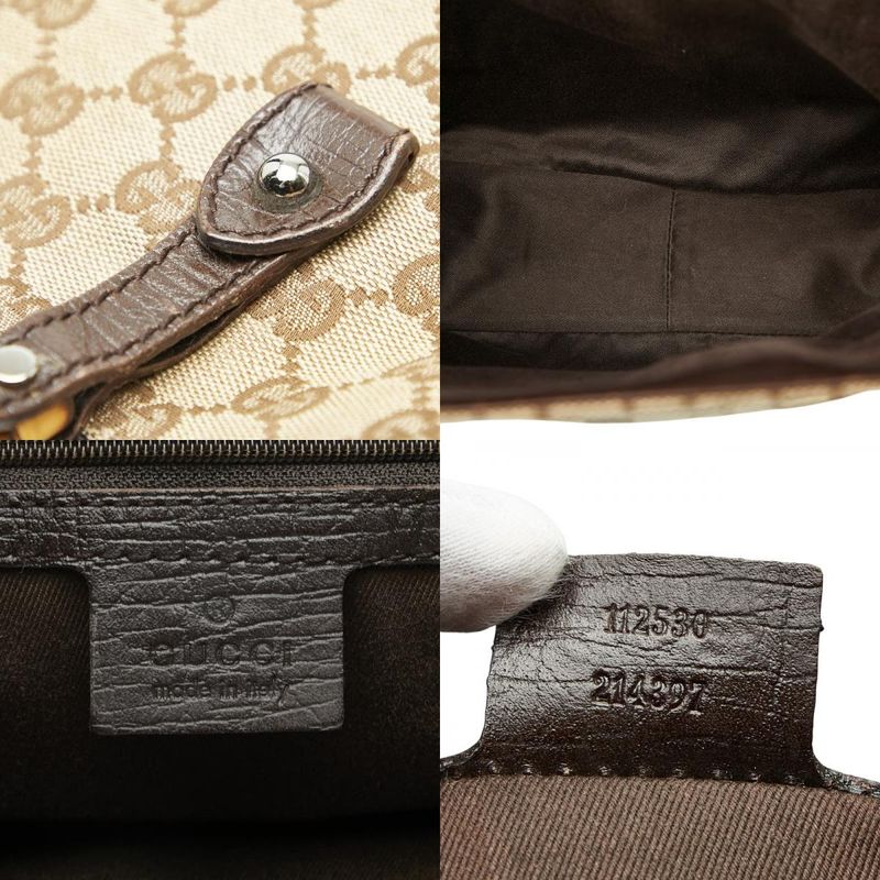 Gucci GG Canvas Bamboo Shoulder Bag Tote Bag 112530 Brown Canvas Leather Ladies