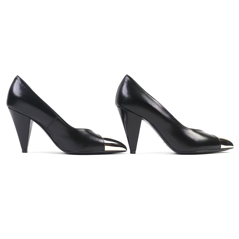Celine 790810 Metal Toe Leather Pumps Black Silver 35 Storage With Bag Made In