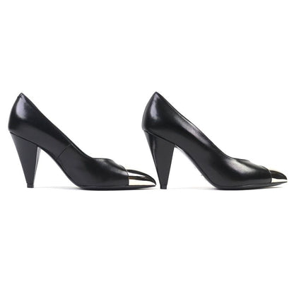 Celine 790810 Metal Toe Leather Pumps Black Silver 35 Storage With Bag Made In
