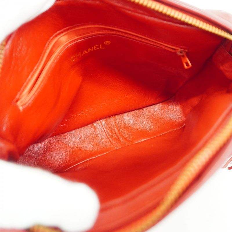 Chanel Shoulder Bag Matelasse Lambskin Red Gold Hardware Women