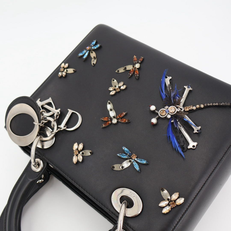 Christian DIOR Lady Dior Leather 2WAY Handbag Black