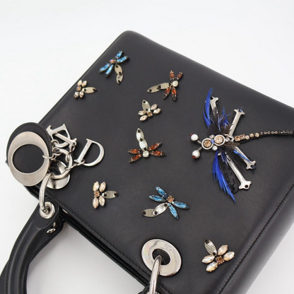 Christian DIOR Lady Dior Leather 2WAY Handbag Black