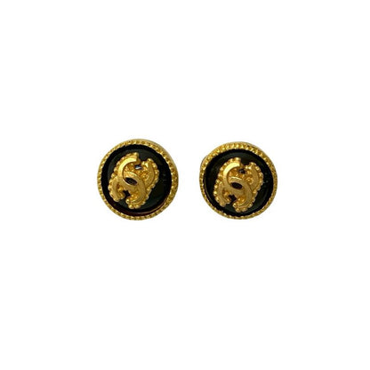 Chanel Vintage Coco Mark Earrings Ear Cuff Accessory Gold Black 96A