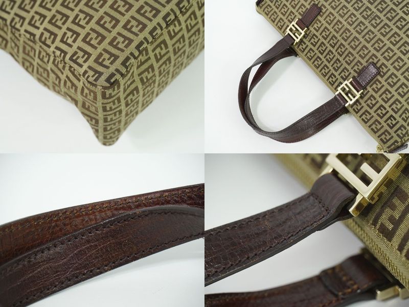 Authentic Fendi Zucchino Tote Handbag Canvas Beige 8bh138 Zucchino Bag Pre-owned