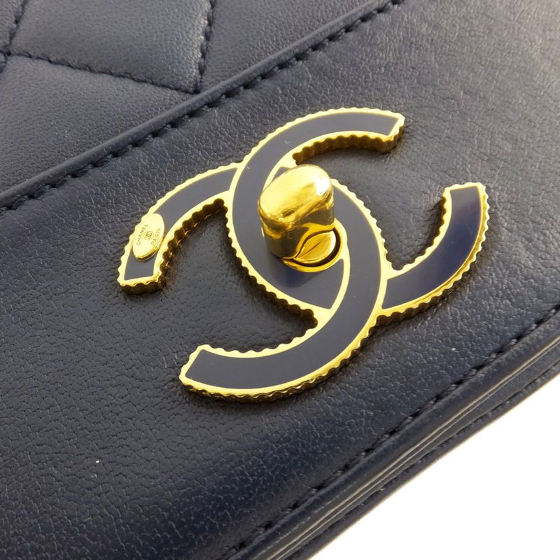Chanel Matelasse Mademoiselle Chain Shoulder Bag Navy Gold Hardware